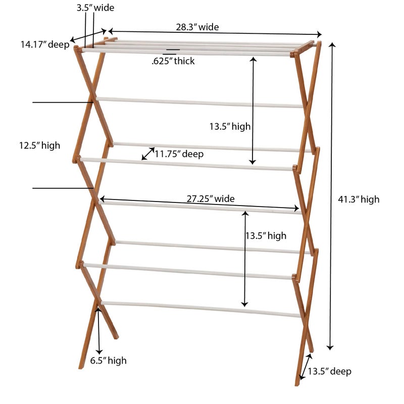 Household Essentials Bamboo Folding Clothes Drying Rack | White Finish, 11 Dowels & Flat Drying Shelf | Eco-Friendly, Collapsible Laundry Rack for Dorms, Apartments & Small Spaces | Fully Assembled - Image 3